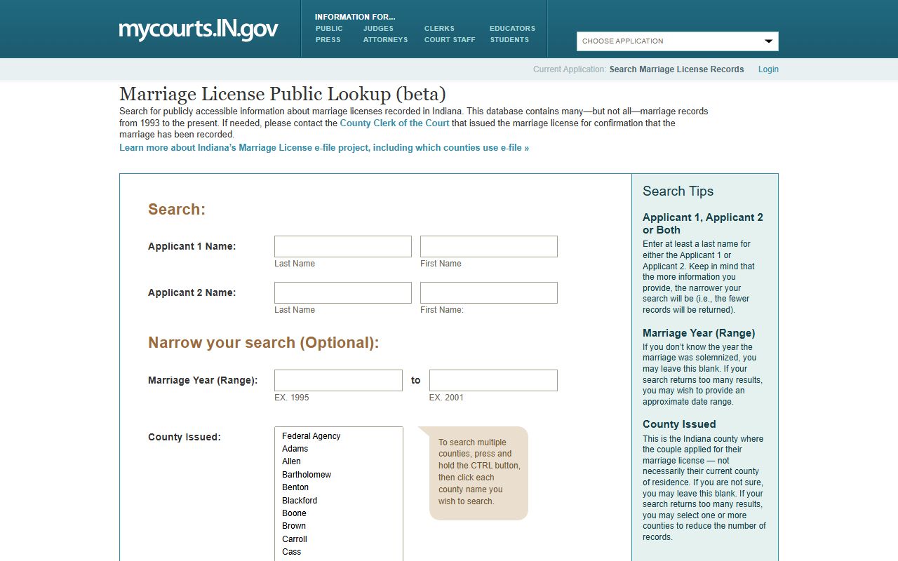 Ohio County Clerk of the Circuit Court marriage license public lookup