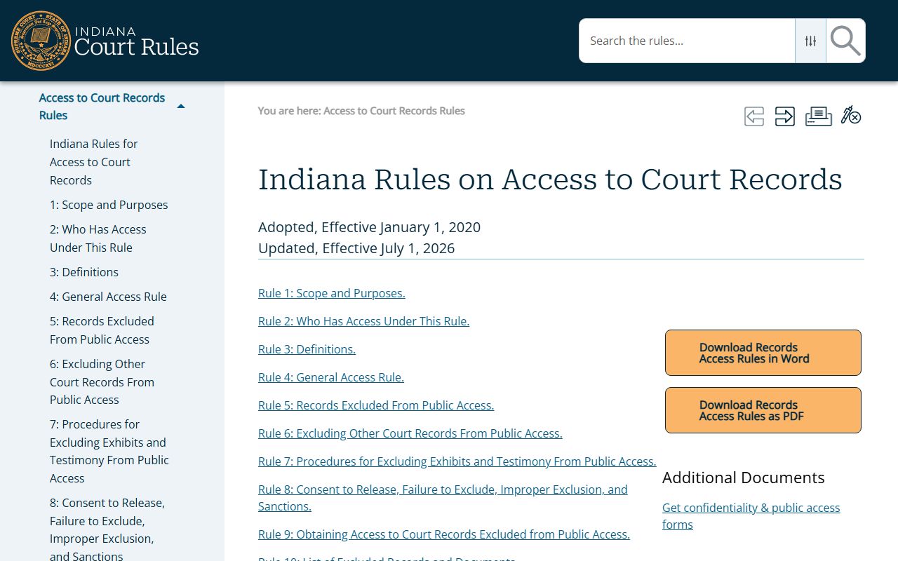 Ohio County court dockets Indiana access to court records rules