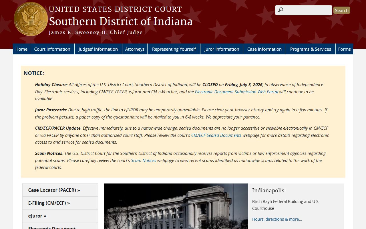 Ohio County criminal court records Southern District of Indiana federal court