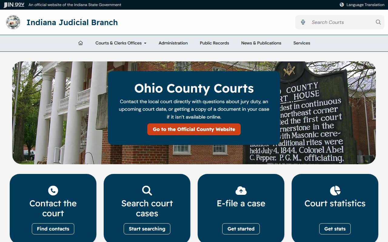 Indiana Judicial Branch Ohio County courts page
