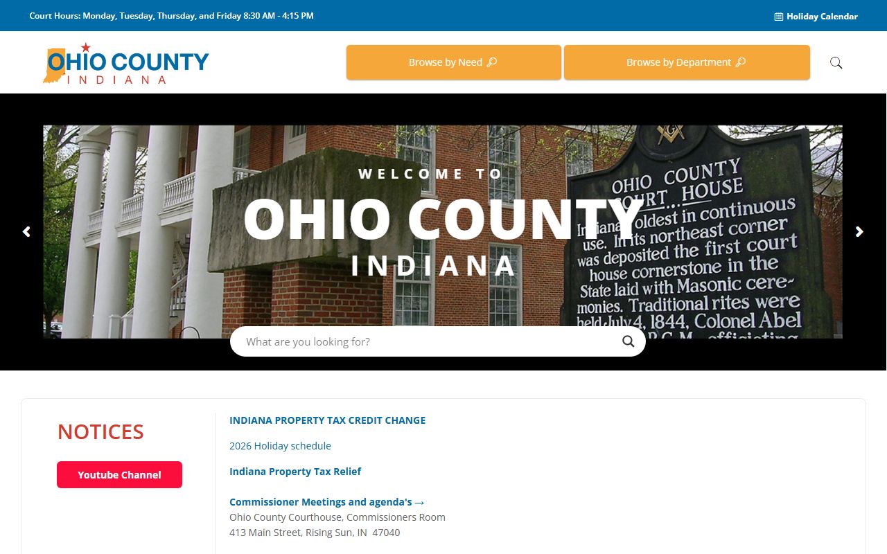 Ohio County official homepage with county court and department links