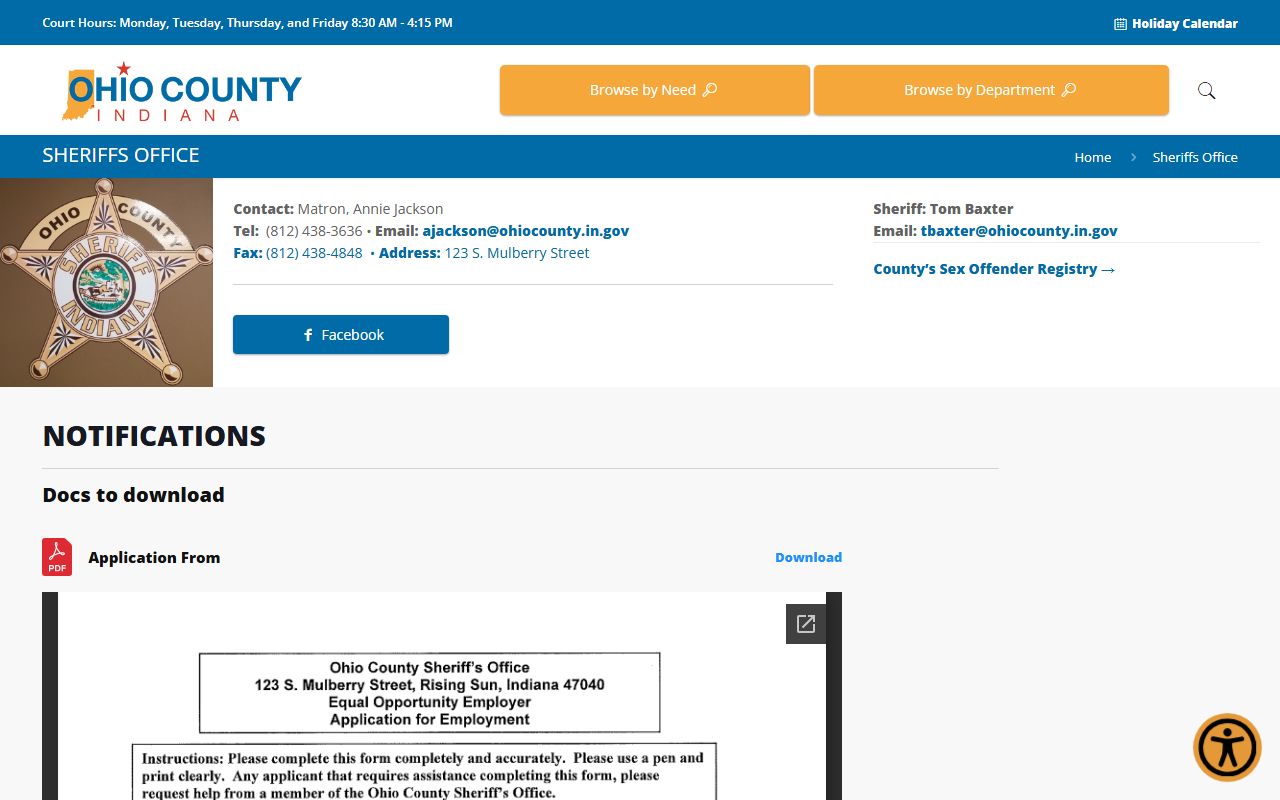 Ohio County inmate records sheriff office page