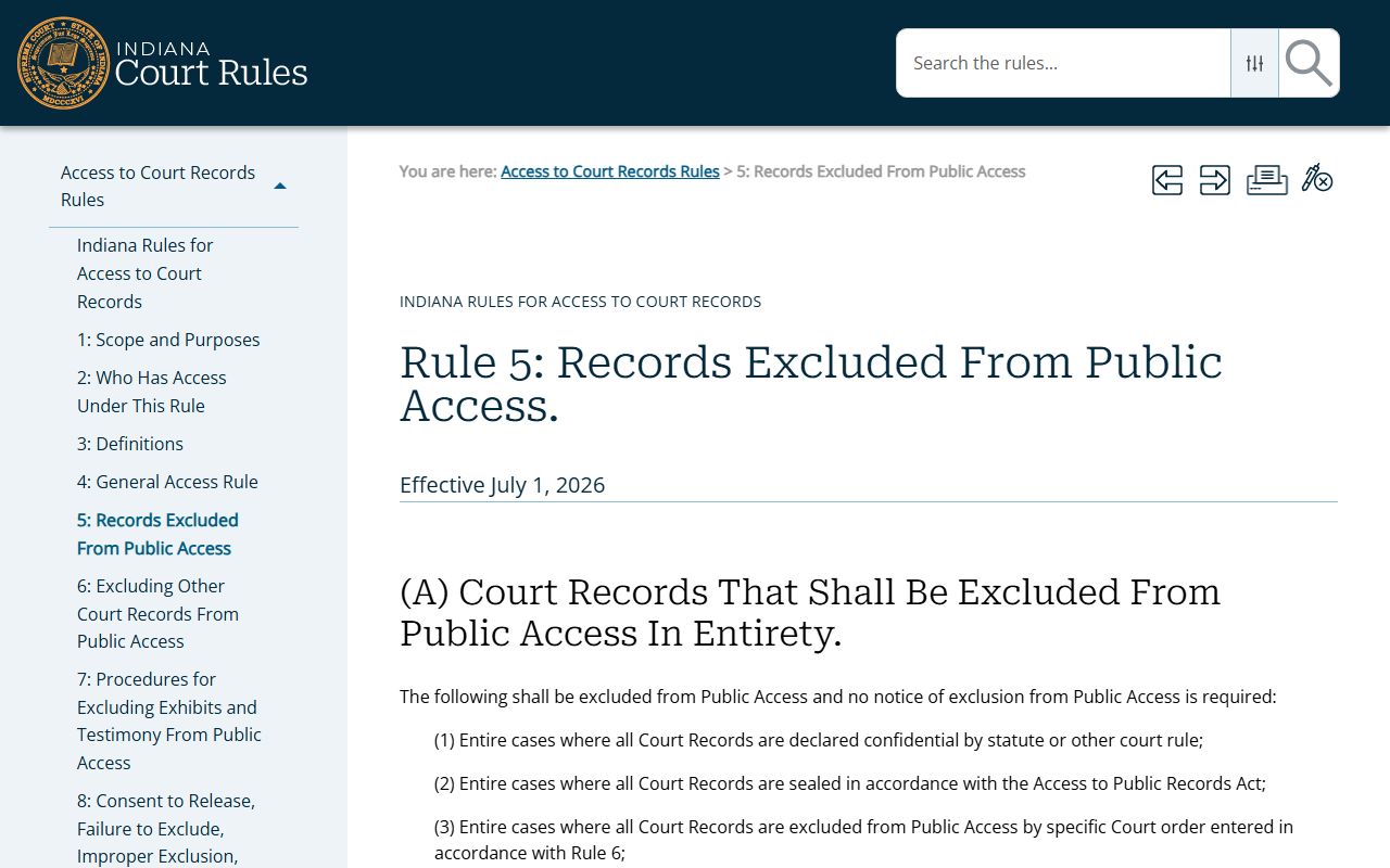 Ohio County marriage and divorce records access restrictions under Indiana court records rules